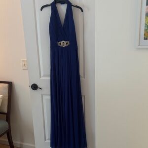 Elegant Blue Halter Maxi Dress